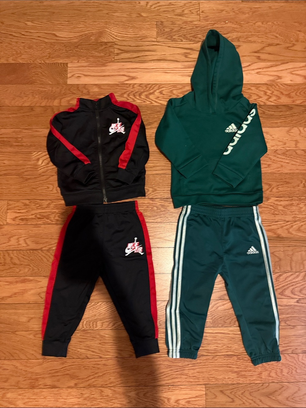 Black & red Nike set and Adidas Hoodie Track Pants Set with White Stripes